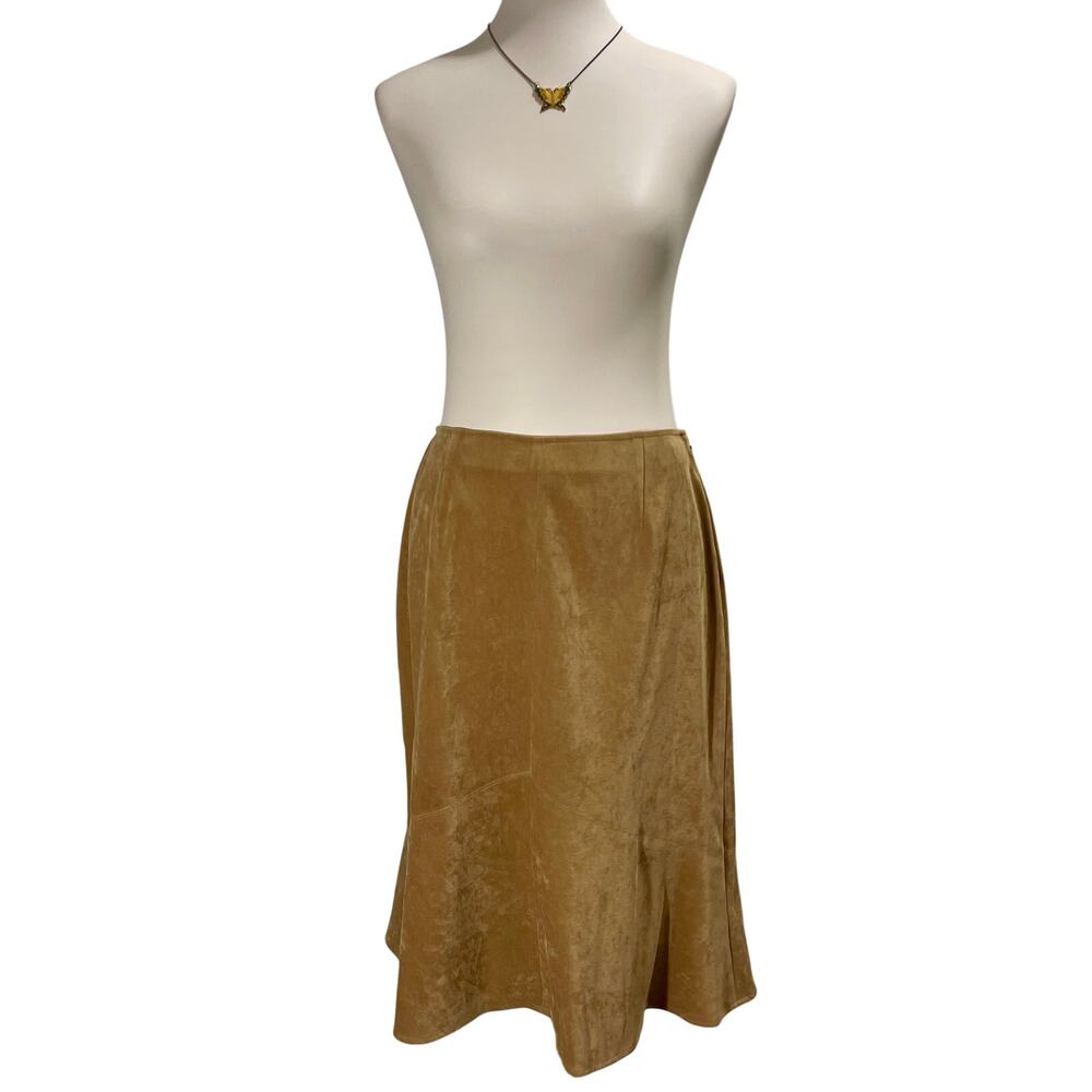 Vintage 90s Tan Godet Skirt Faux-Suede Harold's Size 8 Eclectic Chic Knee-Length